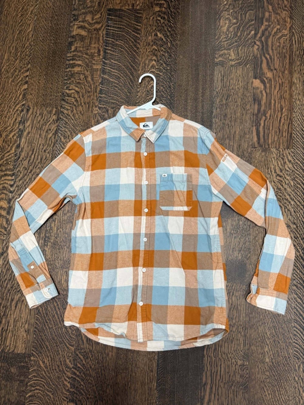 Quiksilver Men’s Flannel Plaid Shirt | Size S | Amber/Sky Blue/White | Reg. Fit